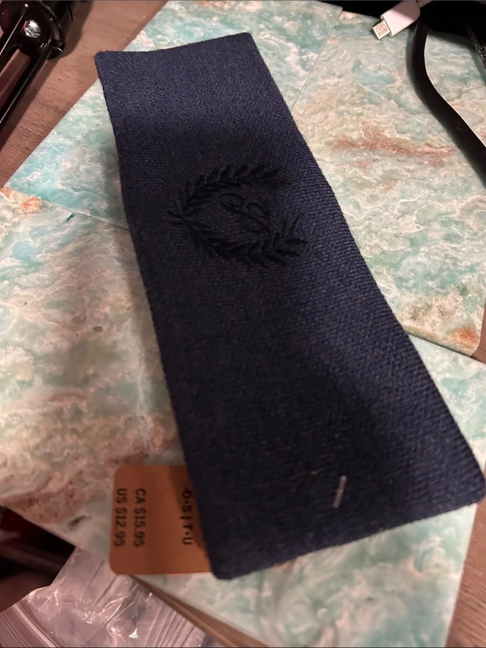 Pink Victoria Secret Navy Knit Headband with Embroidered Crest